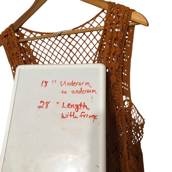 Kontrol Contemporary Boho Crochet Vest Sz S Sienna Brown Fringe Western Festival - Picture 10 of 10